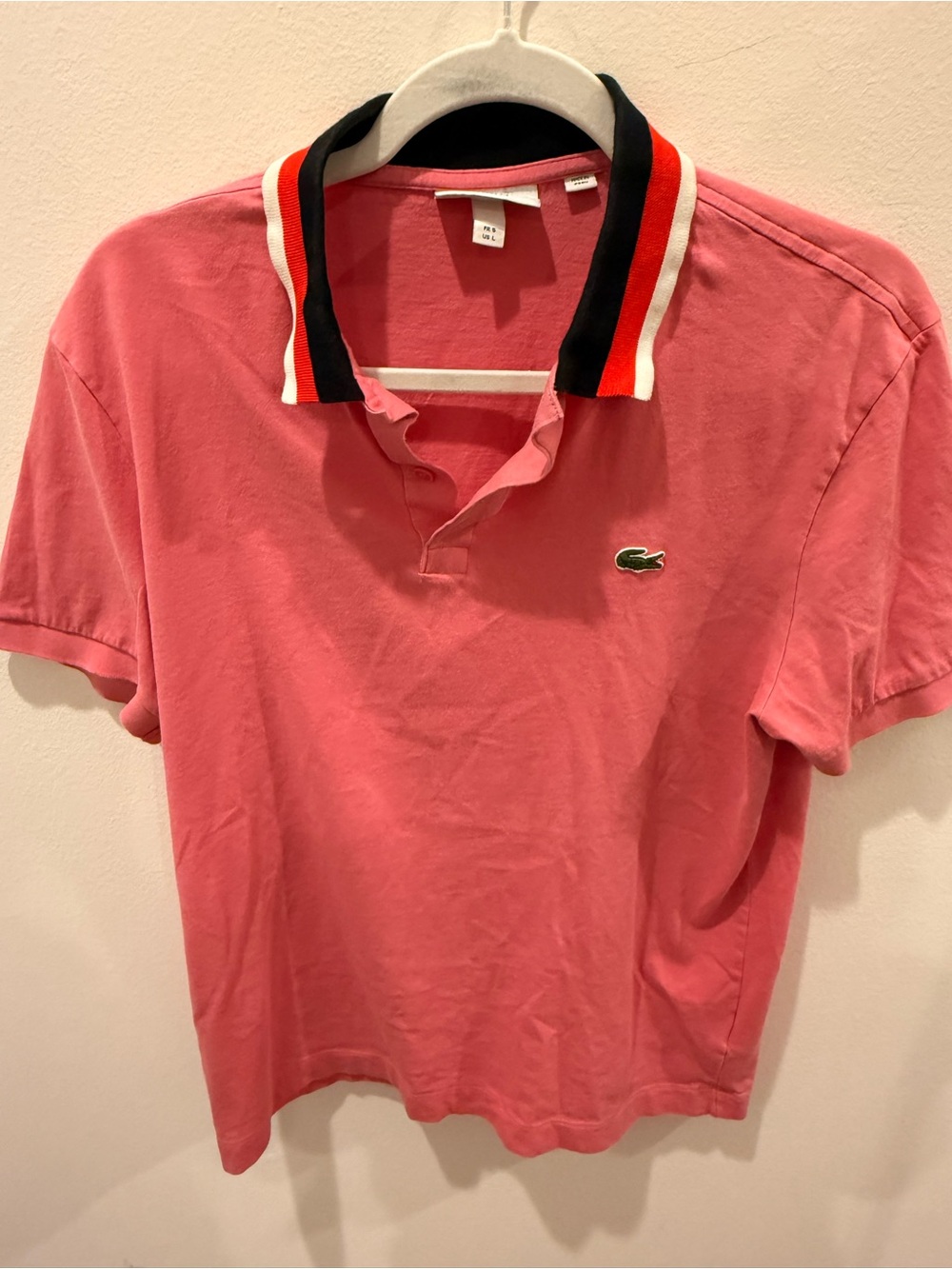 Lacoste Coral Pink Tee with Green Crocodile Logo